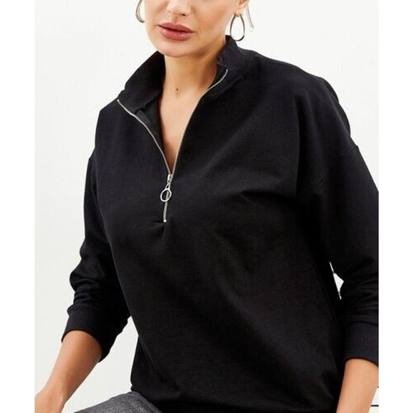 New with Tag! Stay Stylish with Milan Kiss Black Quarter Zip Sweatshirt - Size S - Picture 2 of 6
